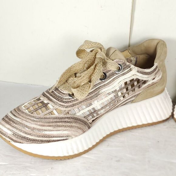 SOFTWAVES Women's Ardi US9,5-10 Sand Leather Raffia Woven Platform Sneakers - Picture 8 of 16